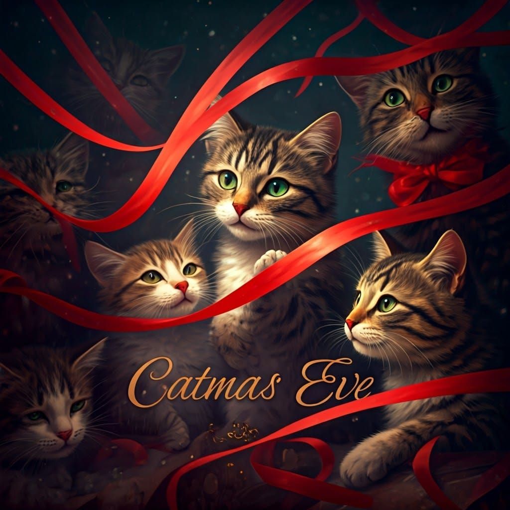 Ethereal Christmas Cats Celebrate in Whimsical Caligraphy