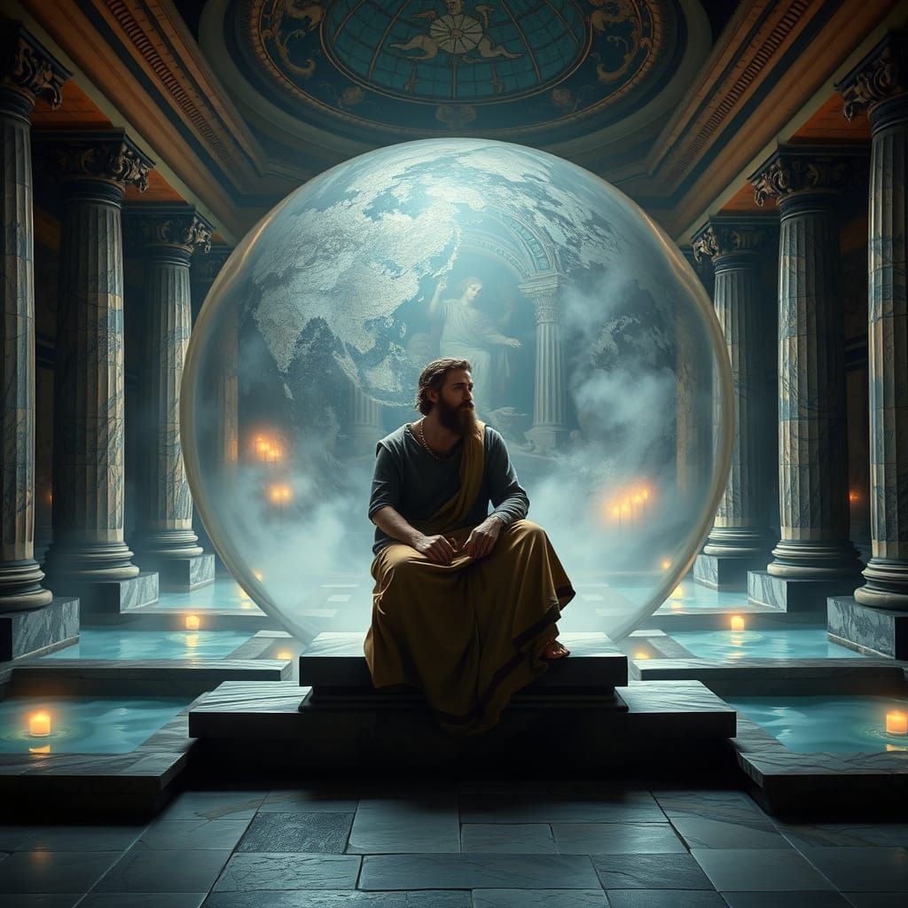 Philosopher in Roman Bathhouse Bubble, Caravaggio Style