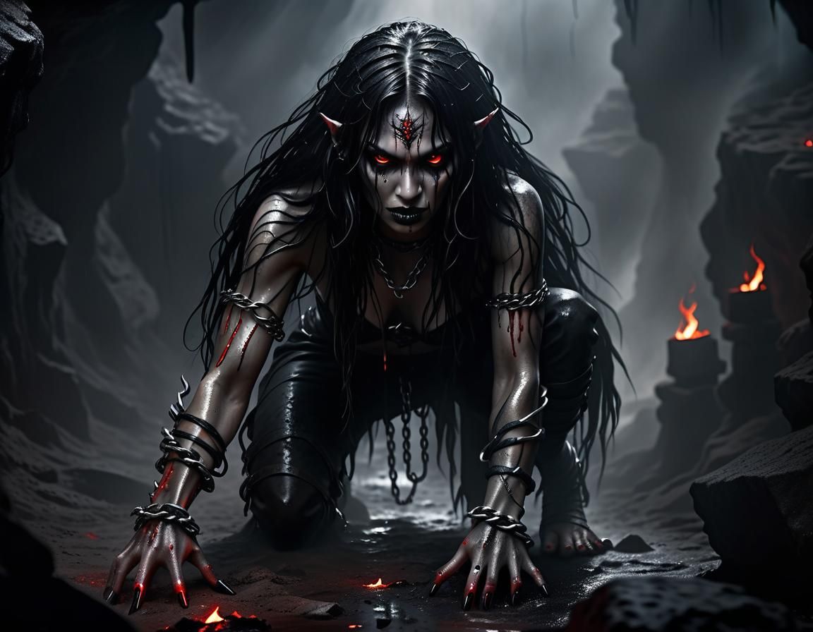 Demonic Woman in a Cave, Cinematic Photography