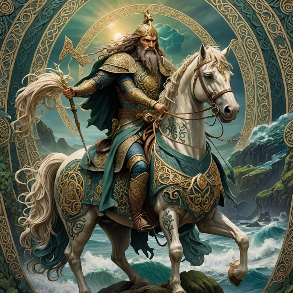Celtic God Mannana Riding Enbarr with Ocean