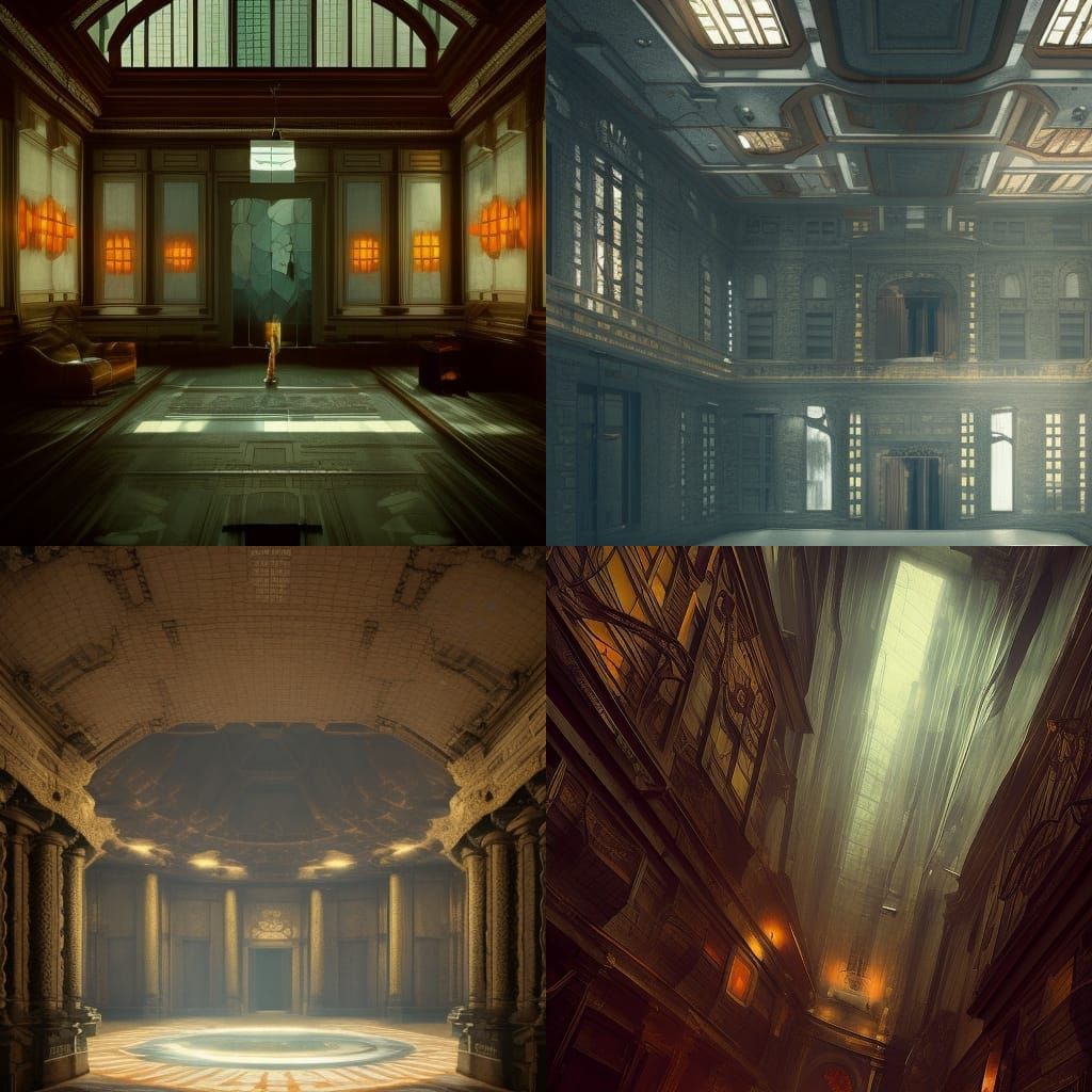 Symmetrical Villain's Lair in Art Nouveau Style