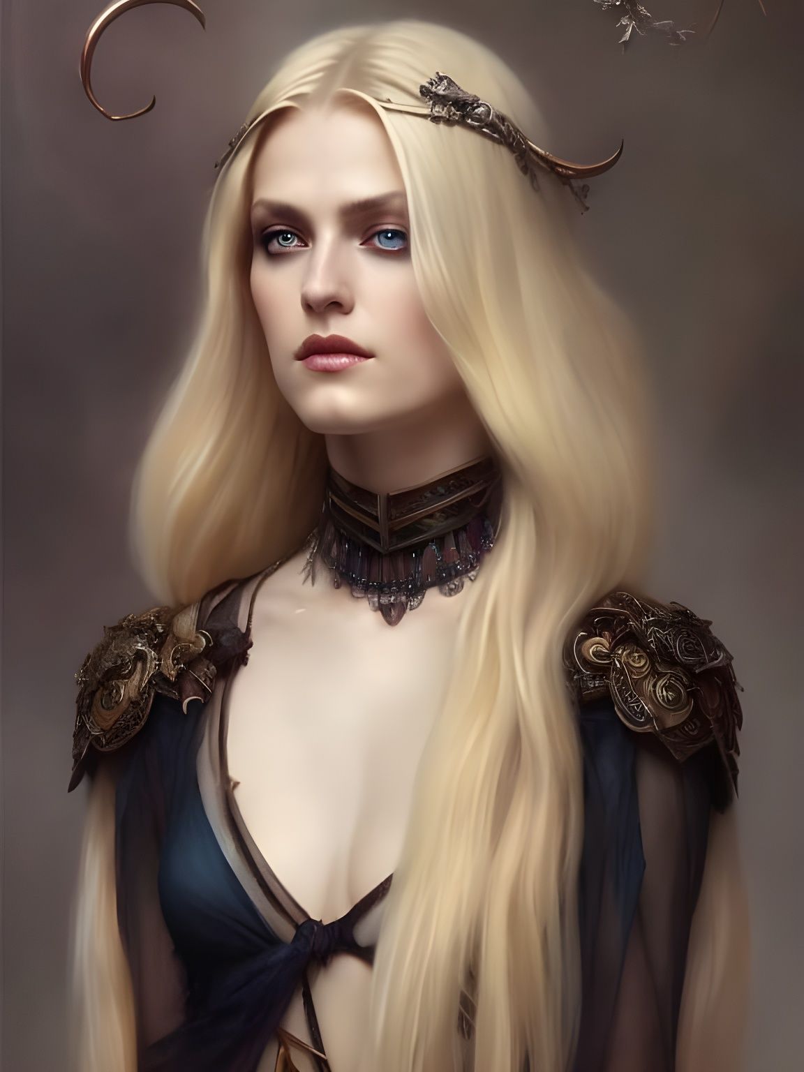 Gothic Blonde Goddess Portrait in Hyperrealism