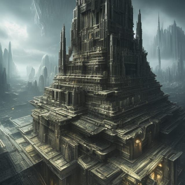 Futuristic Black and Gold Cityscape: Digital Matte Painting