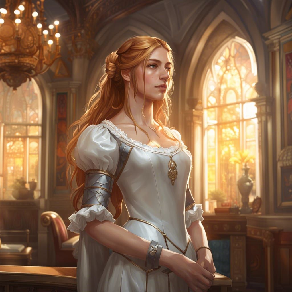 Medieval Maid Portrait in Opulent Drawing Room