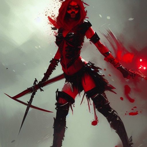 Fearsome Red Armored Warrior with Swords, Detailed Art