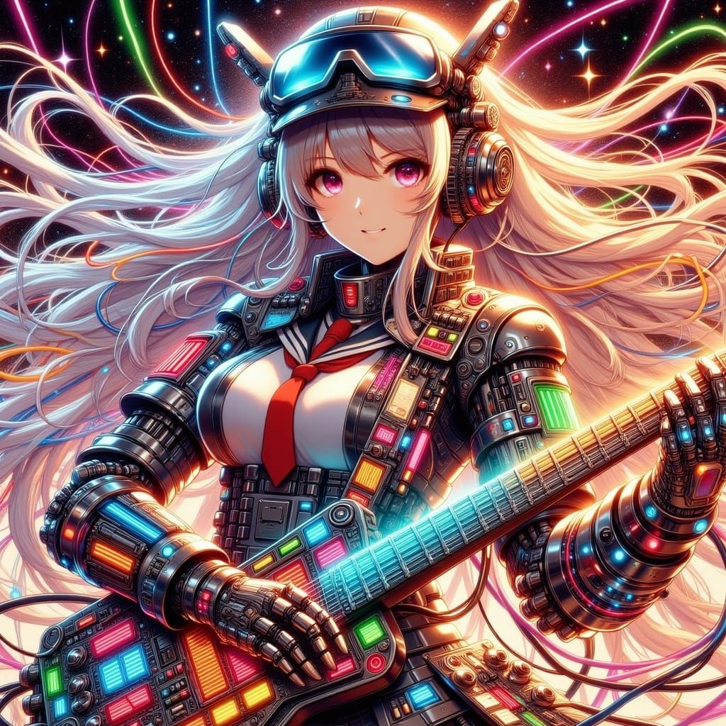 Cybernetic Pilot in Retro-Futuristic Anime Artwork