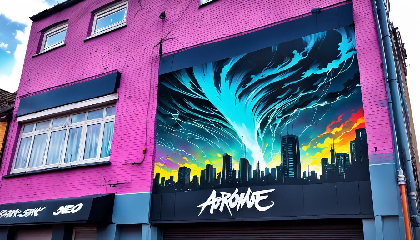 Cyberpunk Tornado Mural in Pop Art Style