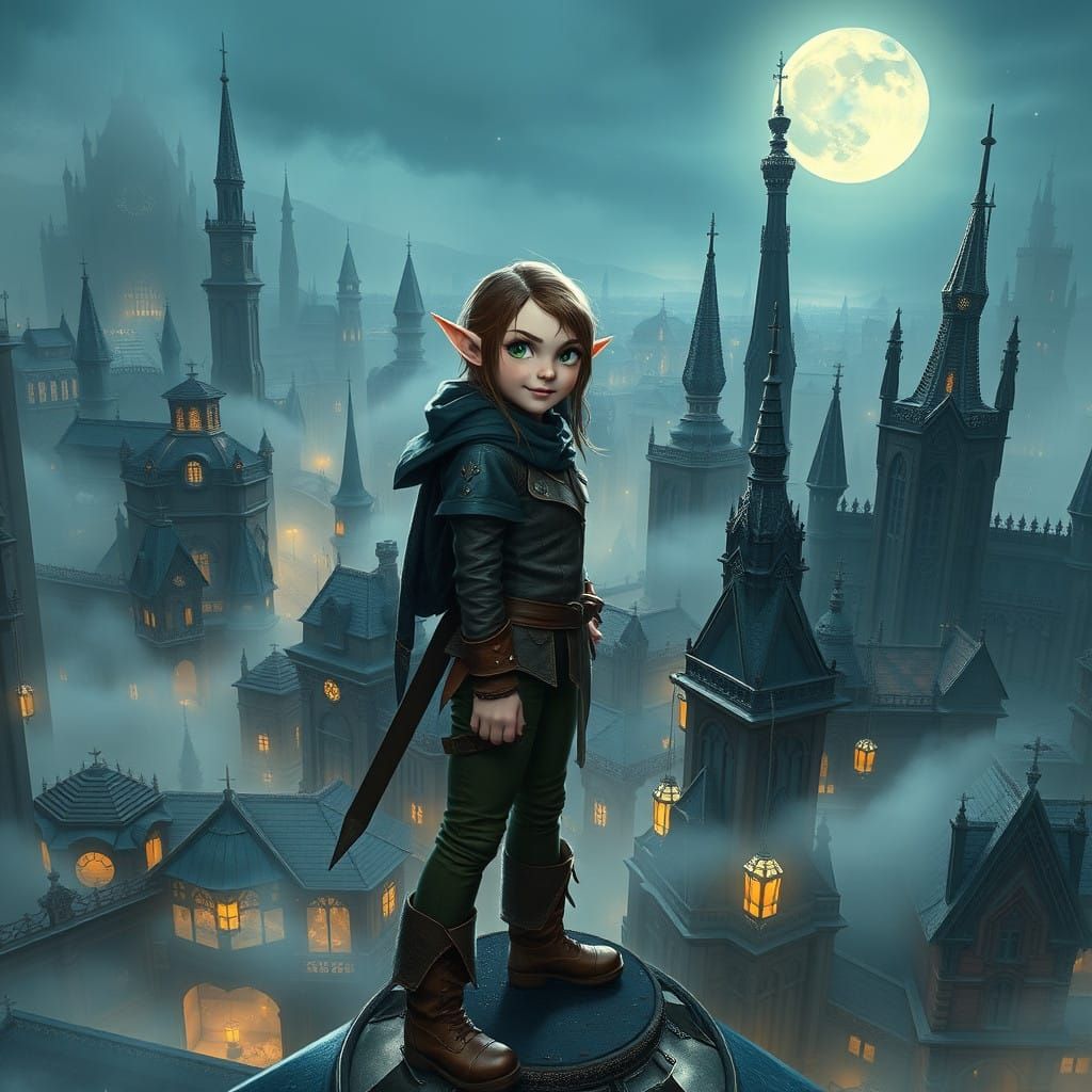 Mystical Teen Elf Thief Surveys Waterdeep at Night in Epic F...