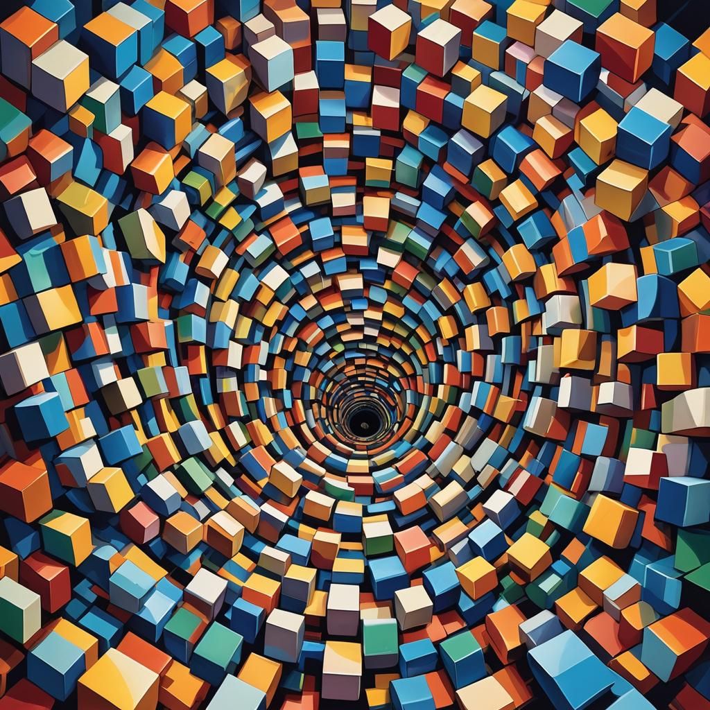 Psychedelic Cube Vortex Optical Illusion in Abstract Art Sty...
