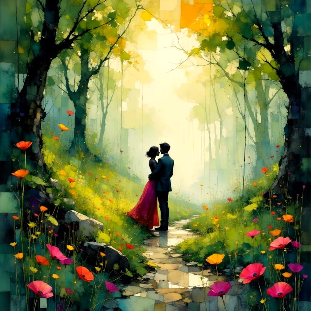 Luminous Watercolor Painting with Magical Lighting Effects