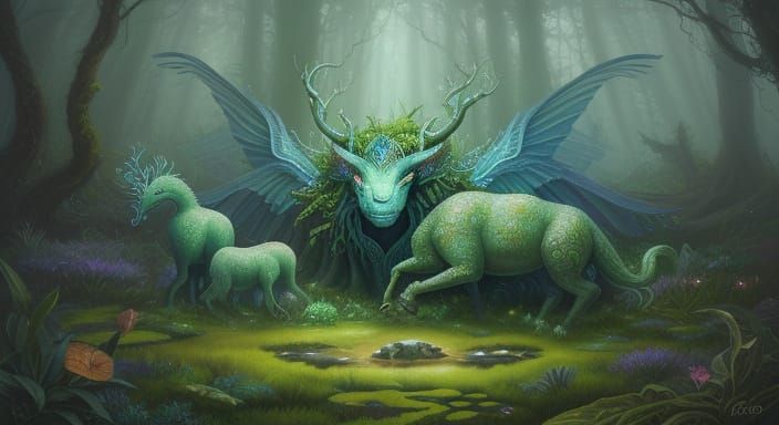 Surreal Magical Creatures and Plants as Oil Painting