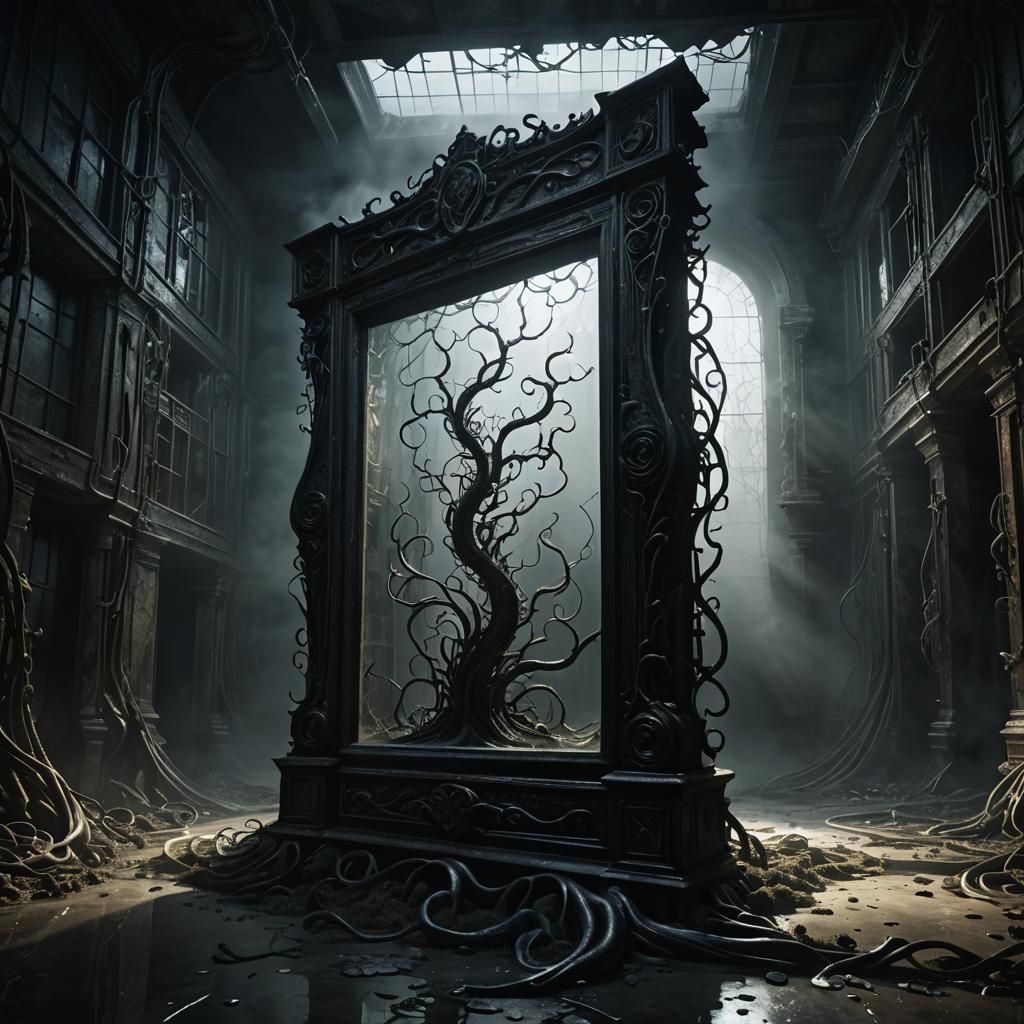 Glass Shape in Fog: Dark Fantasy 3D Render