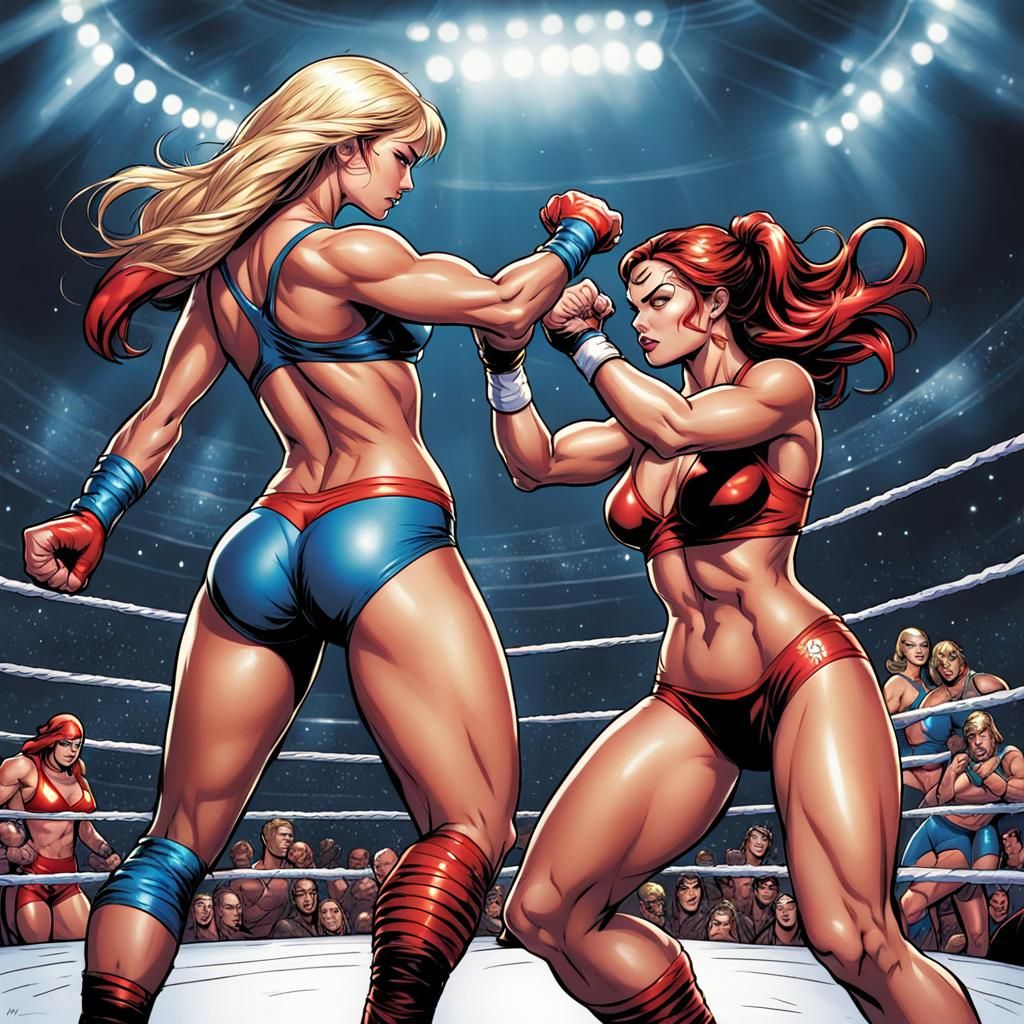 Super Girls Bikini Wrestling Tournament in Comic Book Style
