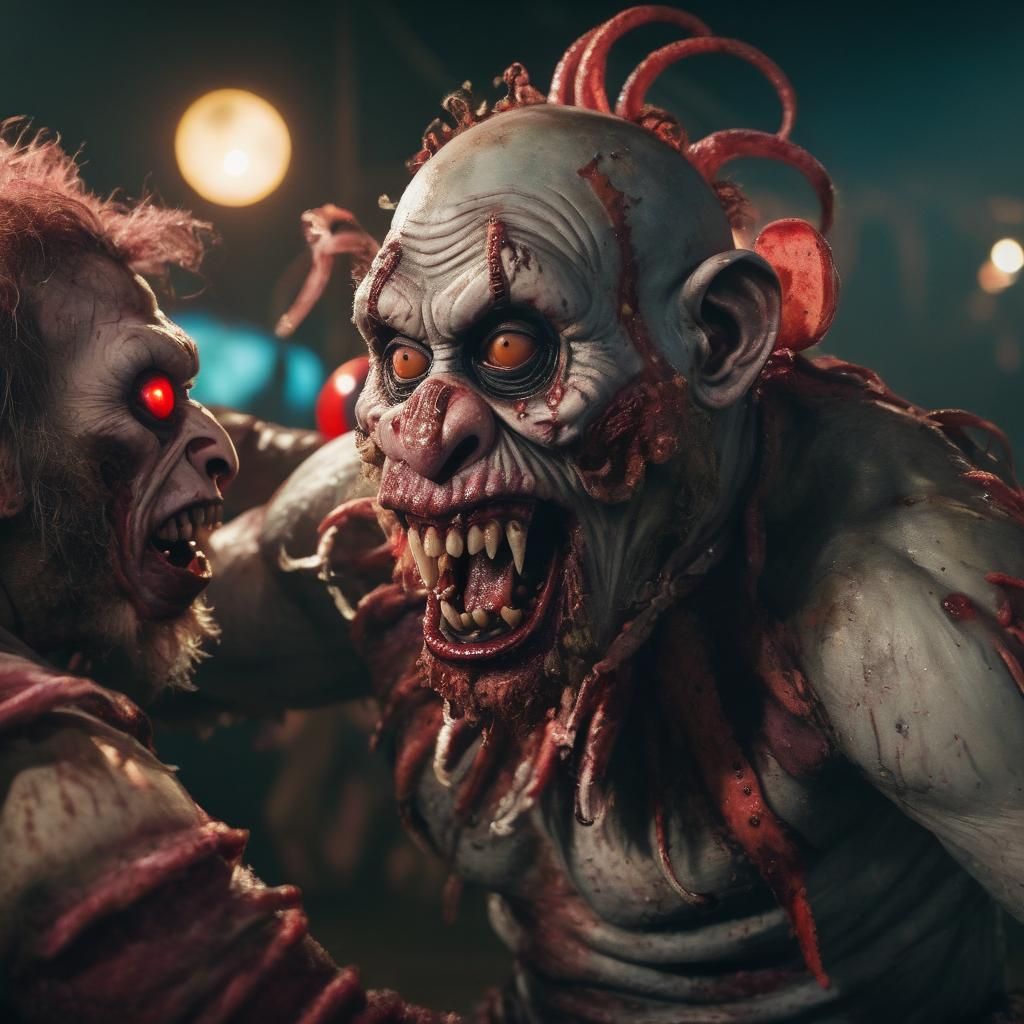 Zombie Monkey Clown Wrestles Octopus in Circus