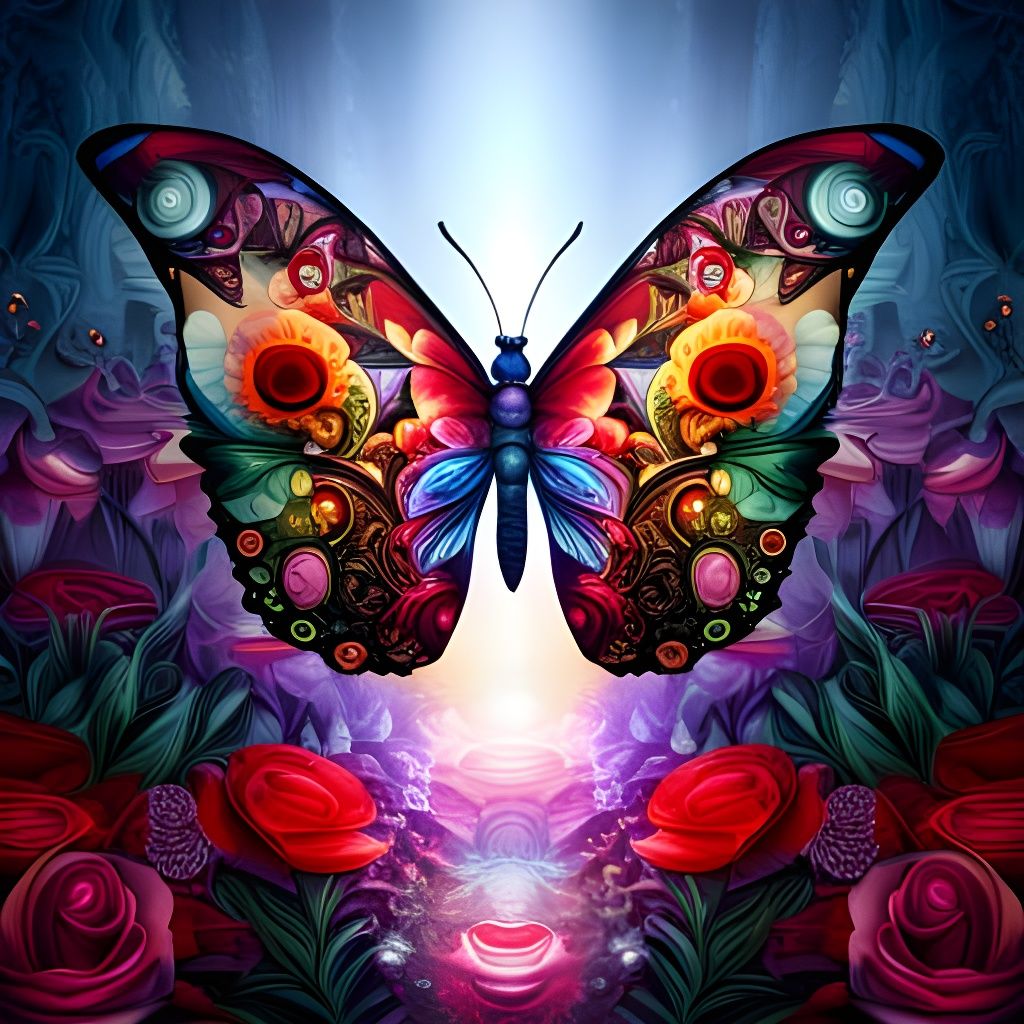 Ornate Butterfly in Jewel-Encrusted Garden: Digital Art