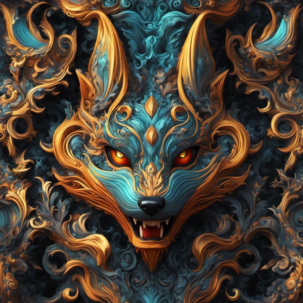 Psychedelic Mythical Fox Demon in Fractal Design