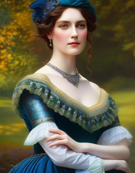 Victorian Beauty Portrait in Hyperdetailed Oil Painting Styl...