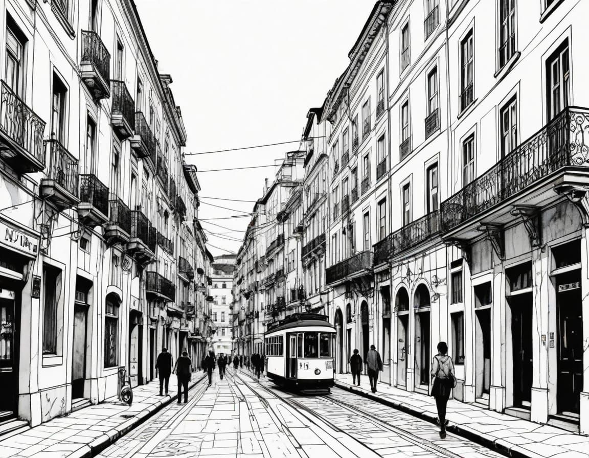 Lisbon Urban Sketch with Mathematical Elements