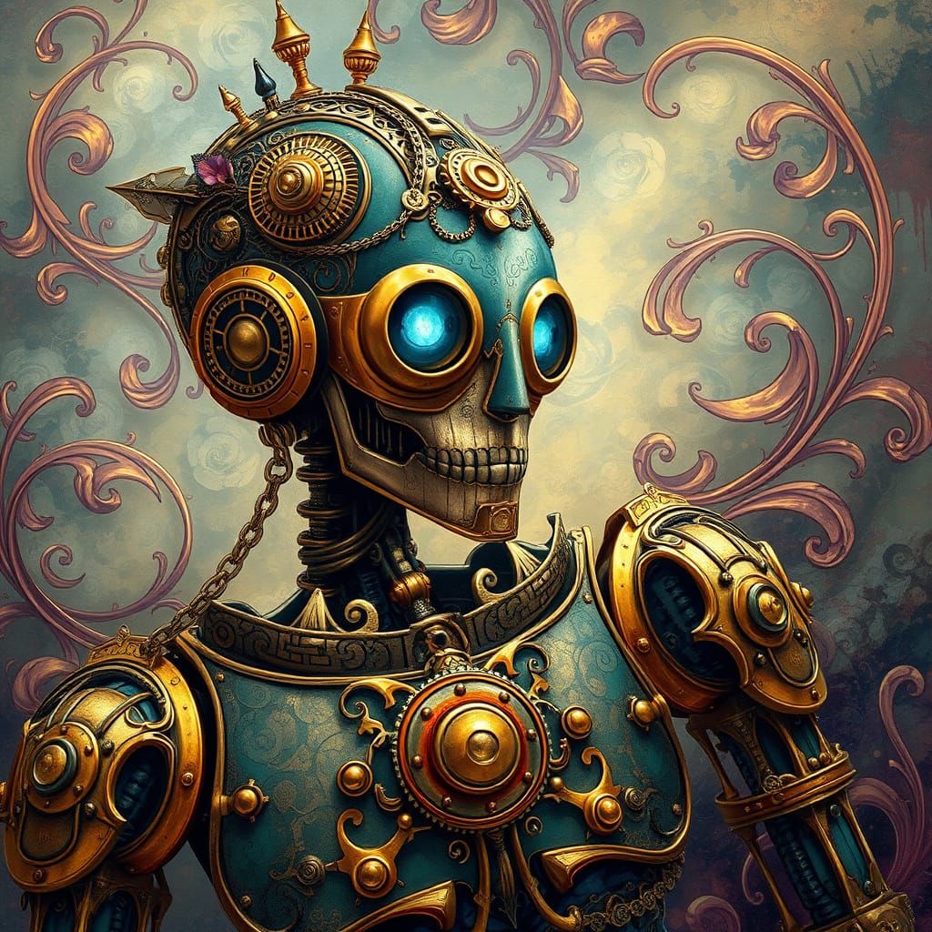 Steampunk Robot in Art Nouveau Style
