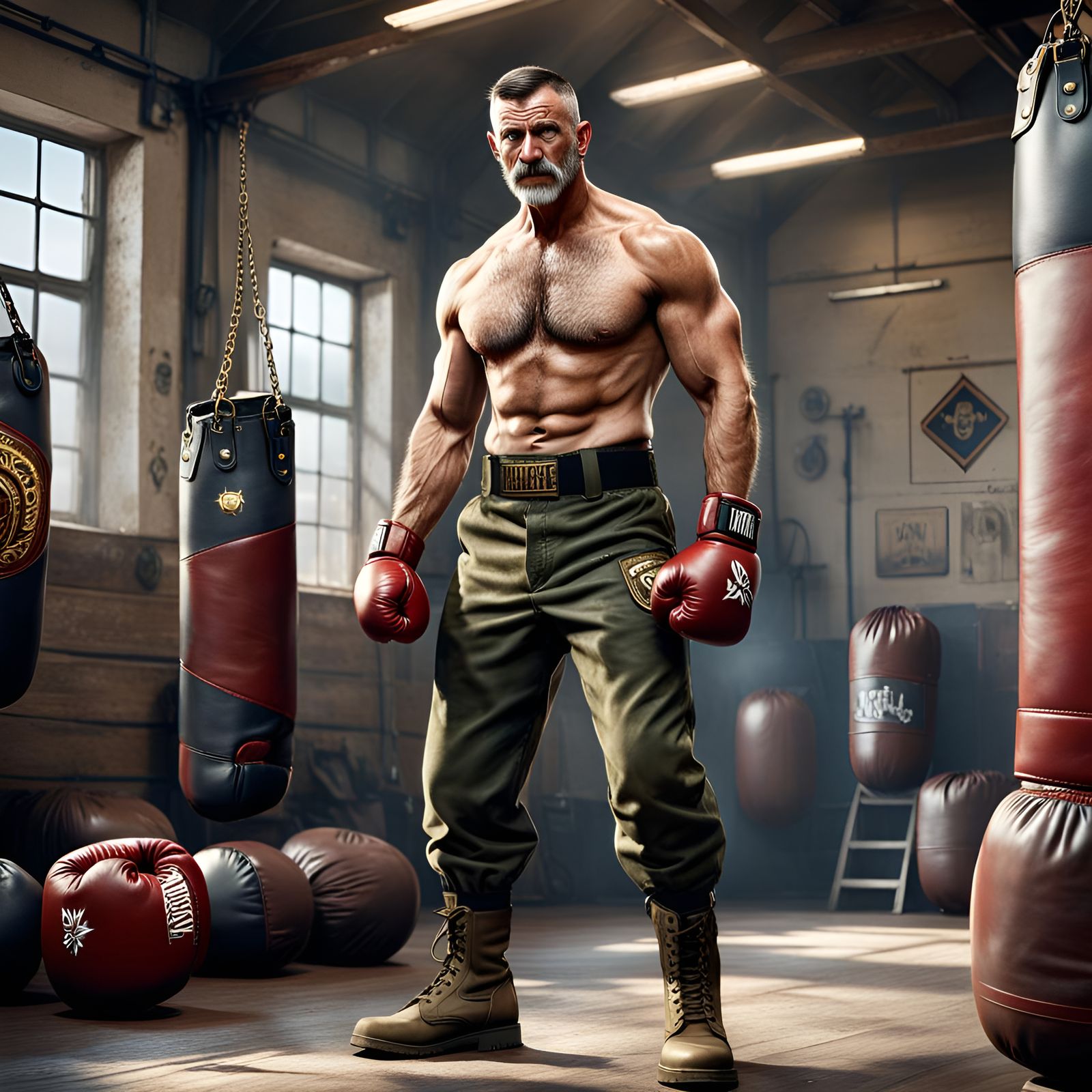 Army Officer Ready for Barracks Fight, Detailed Digital Art