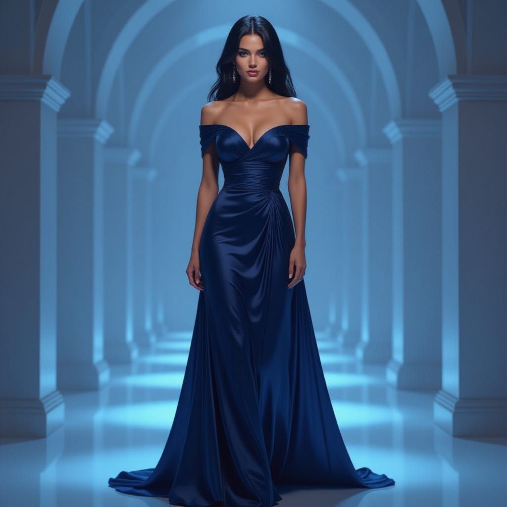 Scorpio Woman in Midnight Blue Gown, Mysterious Elegance