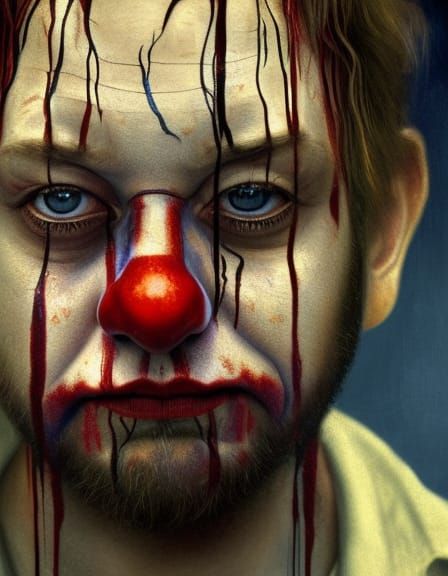 Sad Clown Portrait in Hyperrealistic Detail