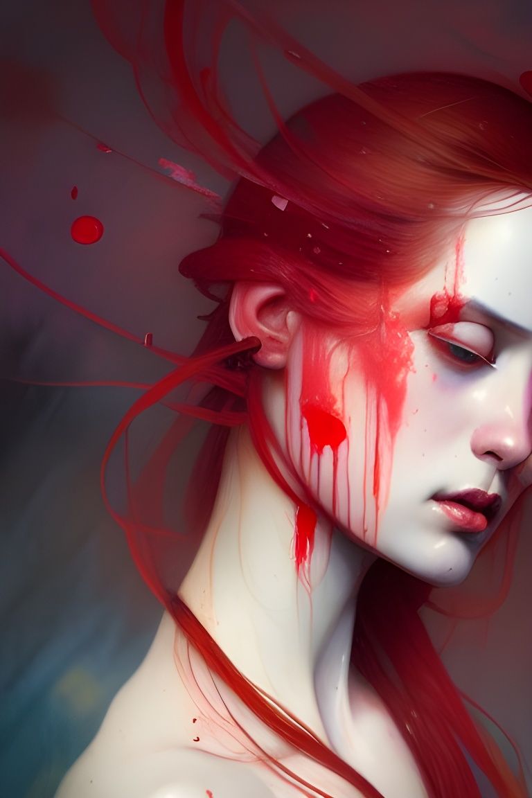 Bloody Girl Portrait in Digital Watercolor Style