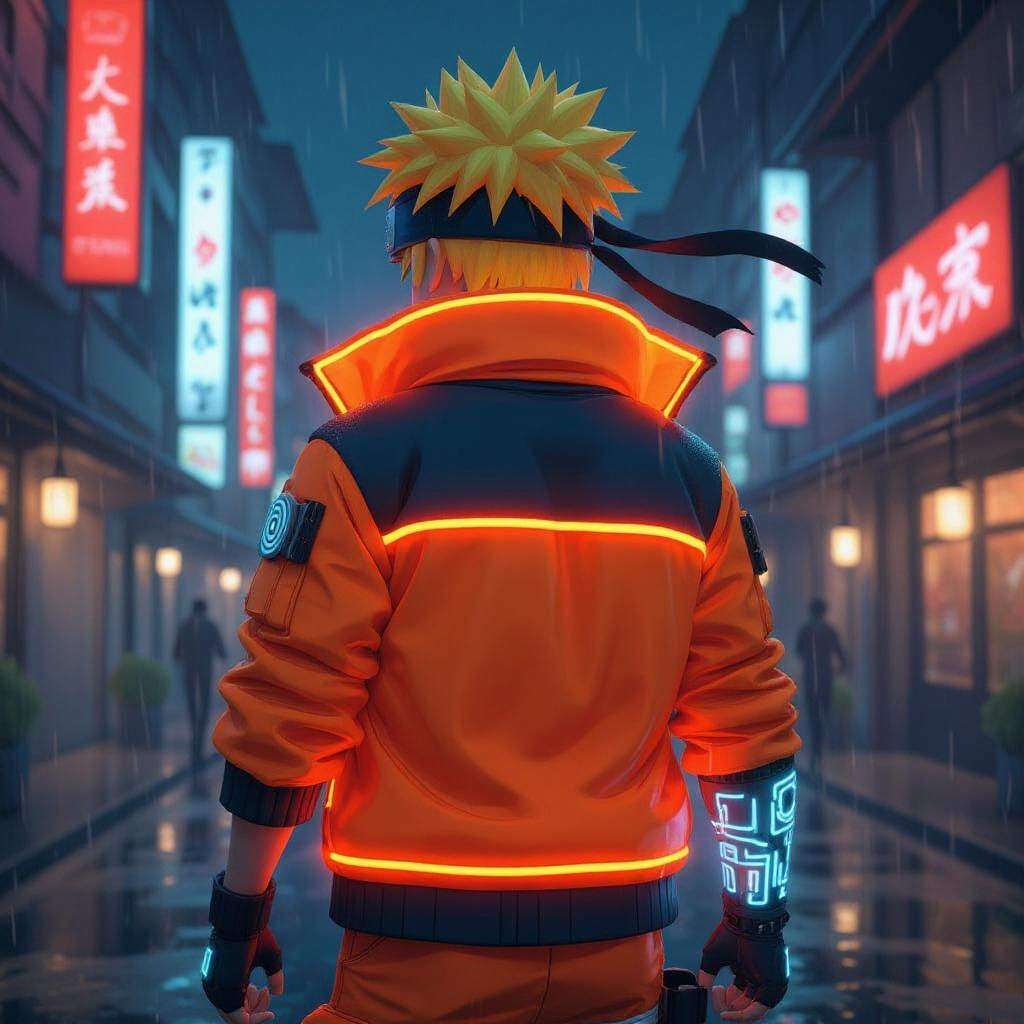 Cyberpunk Naruto Uzumaki in Neon Tokyo