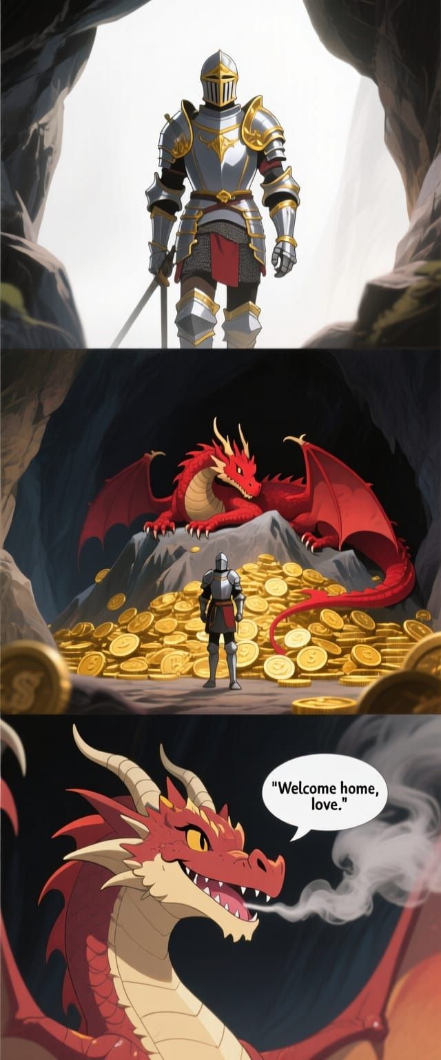 Anime Knight Enters Dragon's Cave for Cinematic Tale