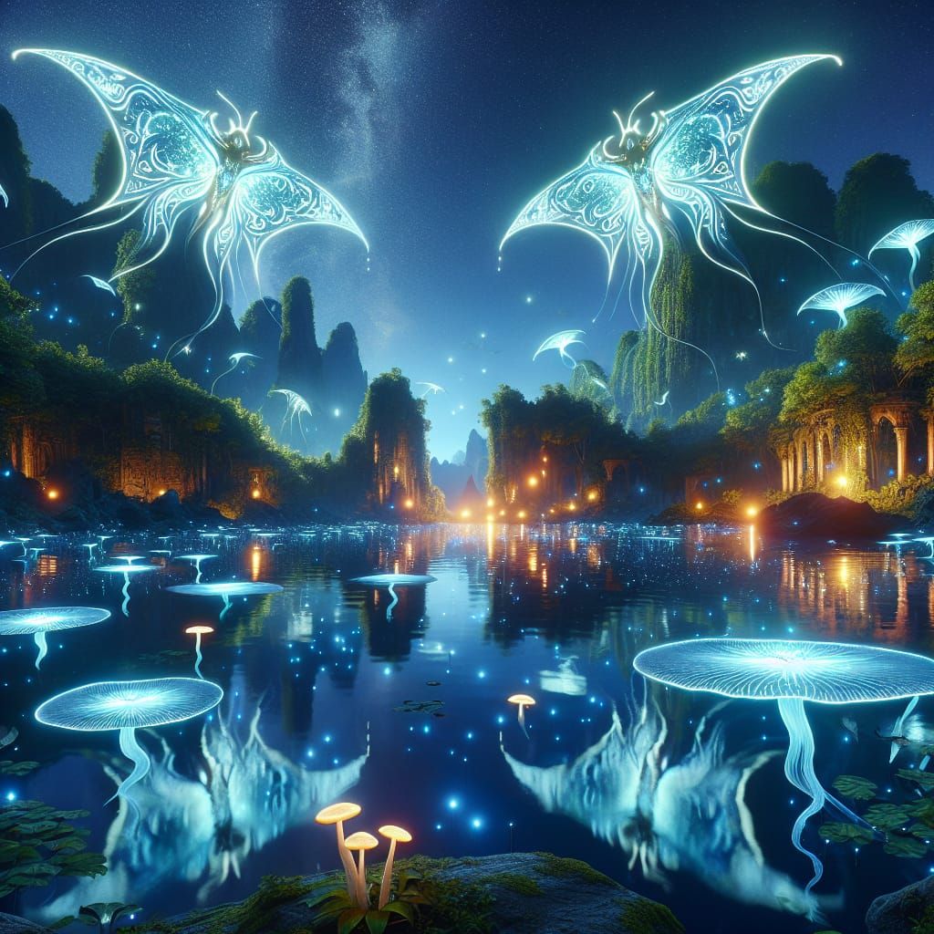 Flying Alien Mantas on a Distant Planet