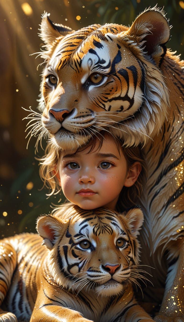 Cute Tiger Cub Adored in Warm, Golden Light