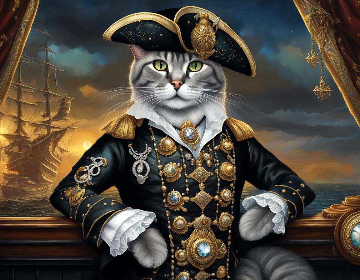 Feline Pirate Captain in Steampunk Style