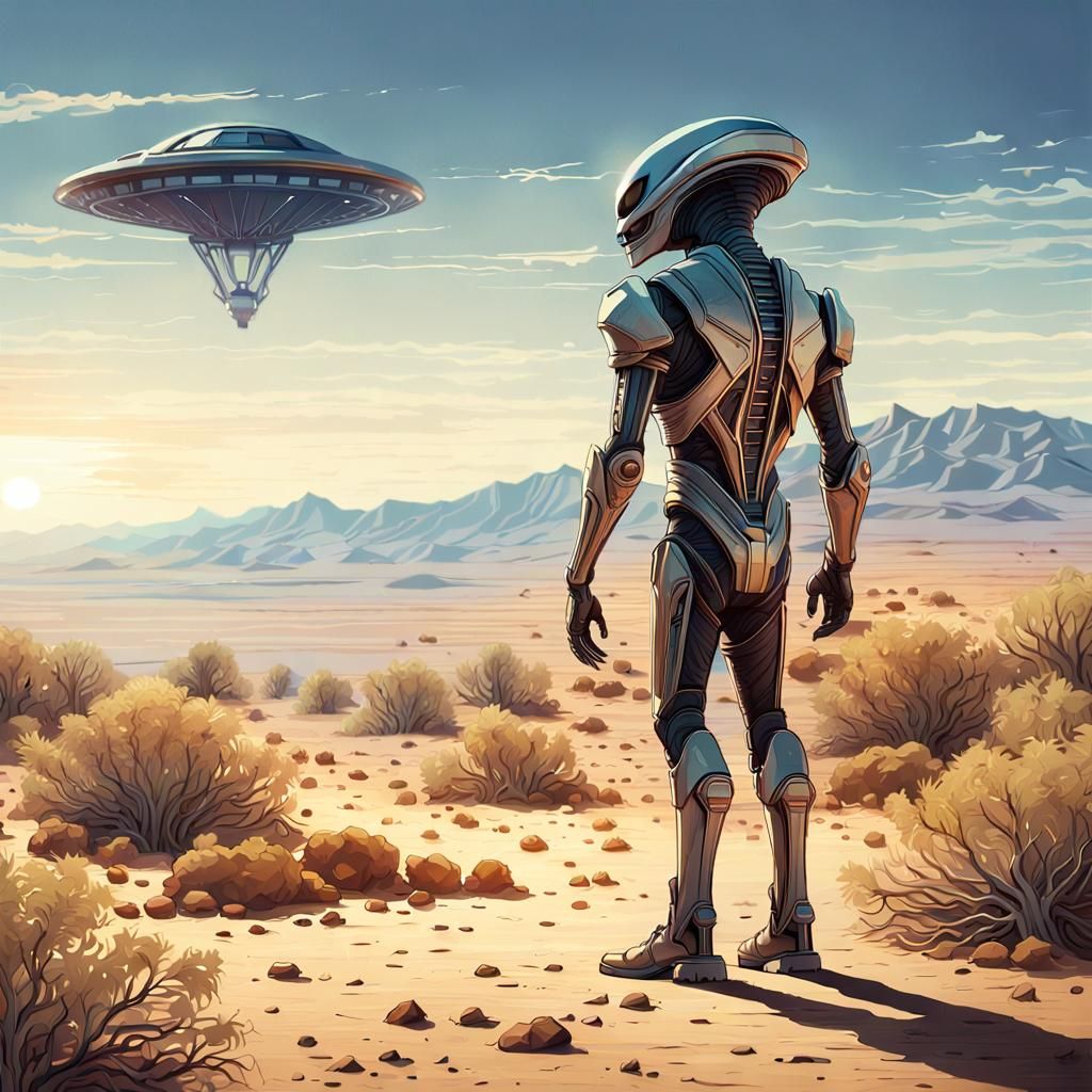 Alien in New Mexico Desert: Cinematic Sci-Fi Art