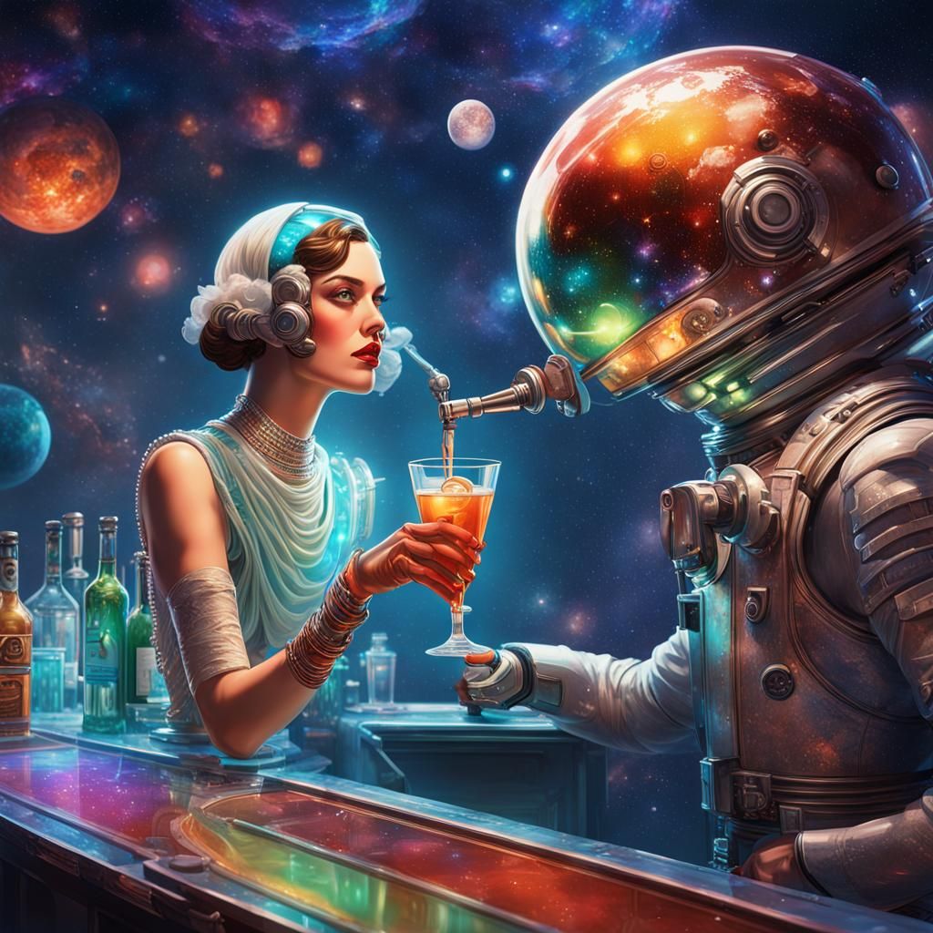 Sci-Fi Android Bartender Serves Flapper in Space