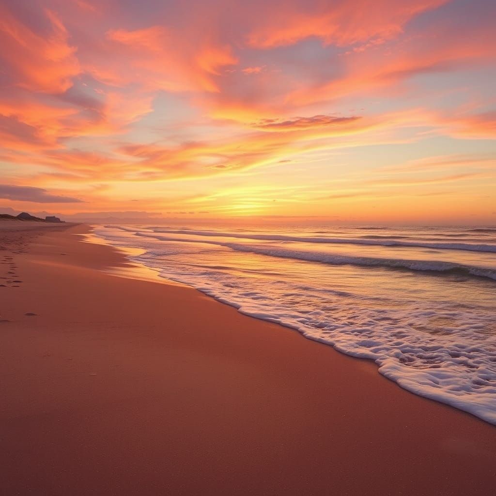 Golden Opal Beach Sunrise in Art Nouveau Style