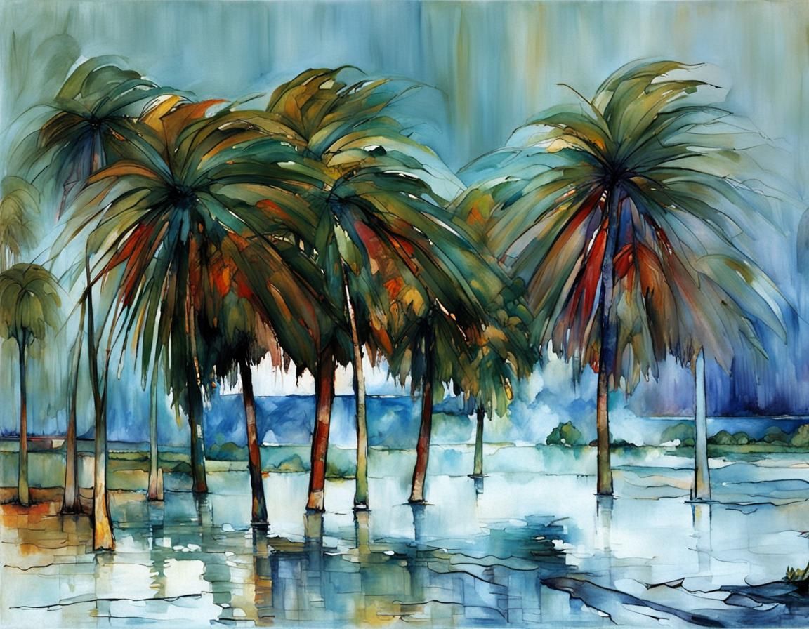 Palm Trees in Storm, Symbolist Style