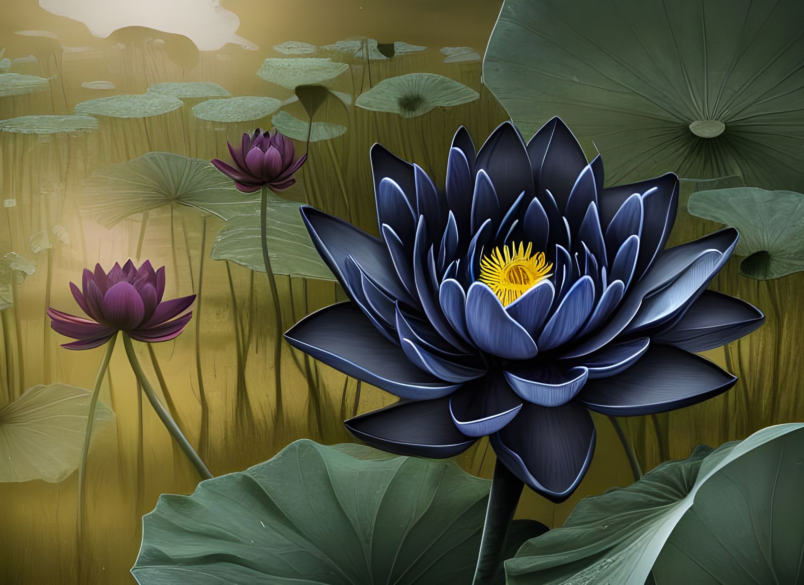 Black Lotus Flower Digital Art in a Field