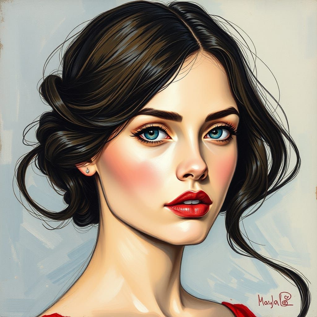 Ashcan Style Gouache Portrait of Young Woman