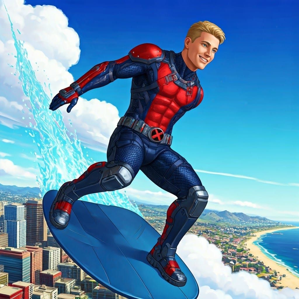 Cyberpunk Hero Soars Through Vibrant California Skies