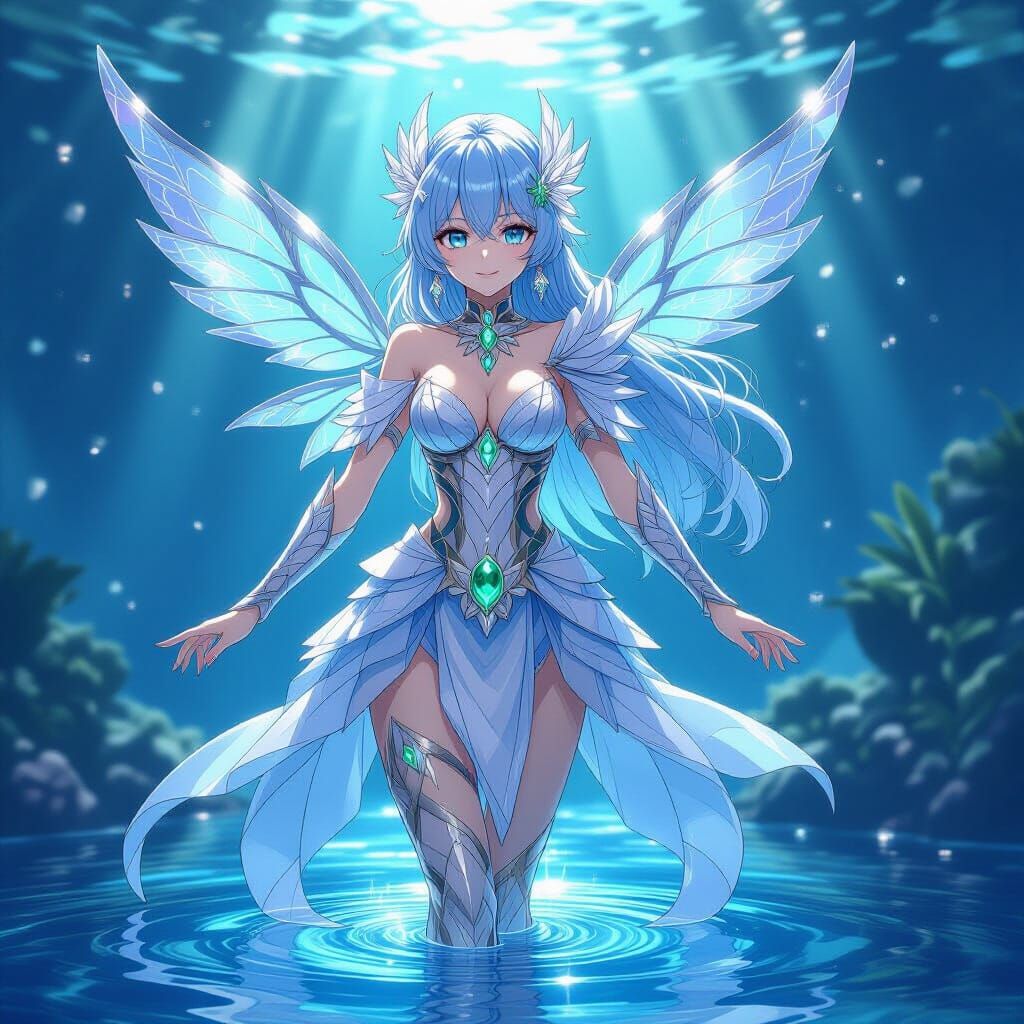 Crystal Mermaid with Diamond Inlays in Anime Style