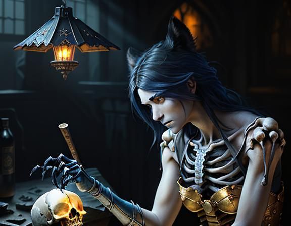 Furry Skeleton Bone Repair in Dark Fantasy Art