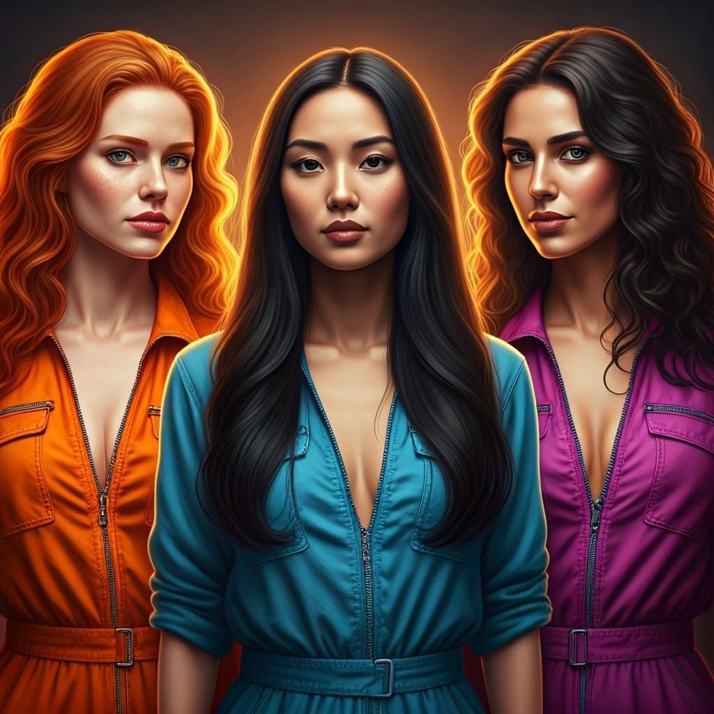 Portrait of Three Diverse Girls in Jumpsuits