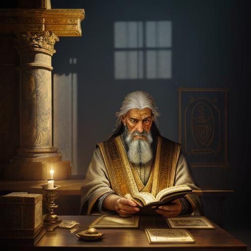 Pythagoras Studying Geometry as Renaissance Oil Painting