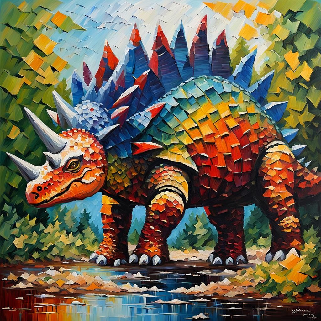 Stegosaurus in Rich Colors as Impasto Painting