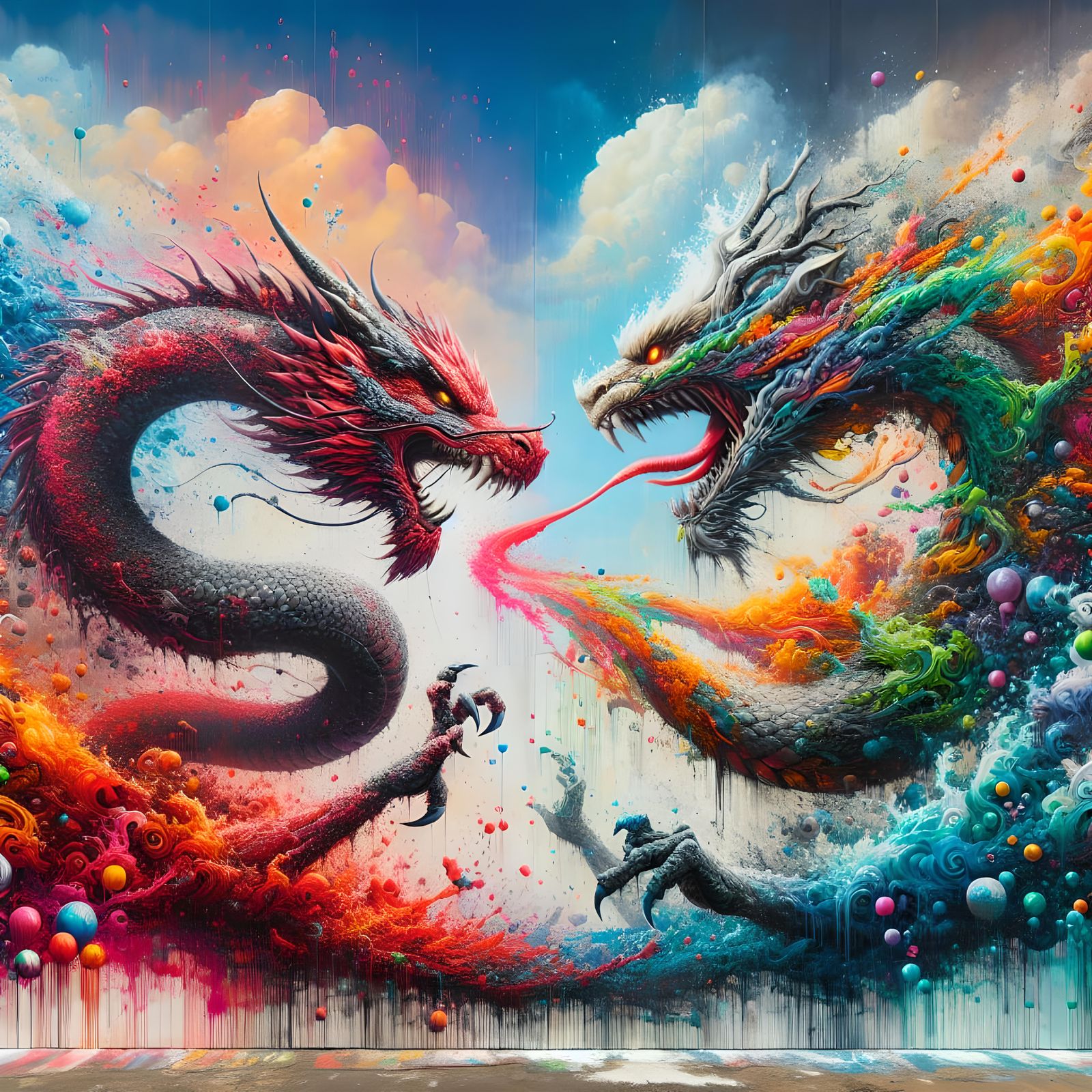 Dragon Versus Serpent: Graffiti Art in Vivid Colors
