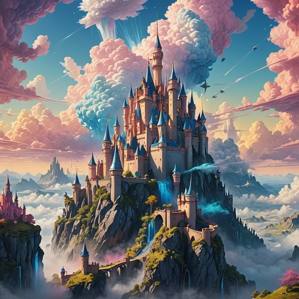 Chroma Castle Flying: Digital Fantasy Concept Art