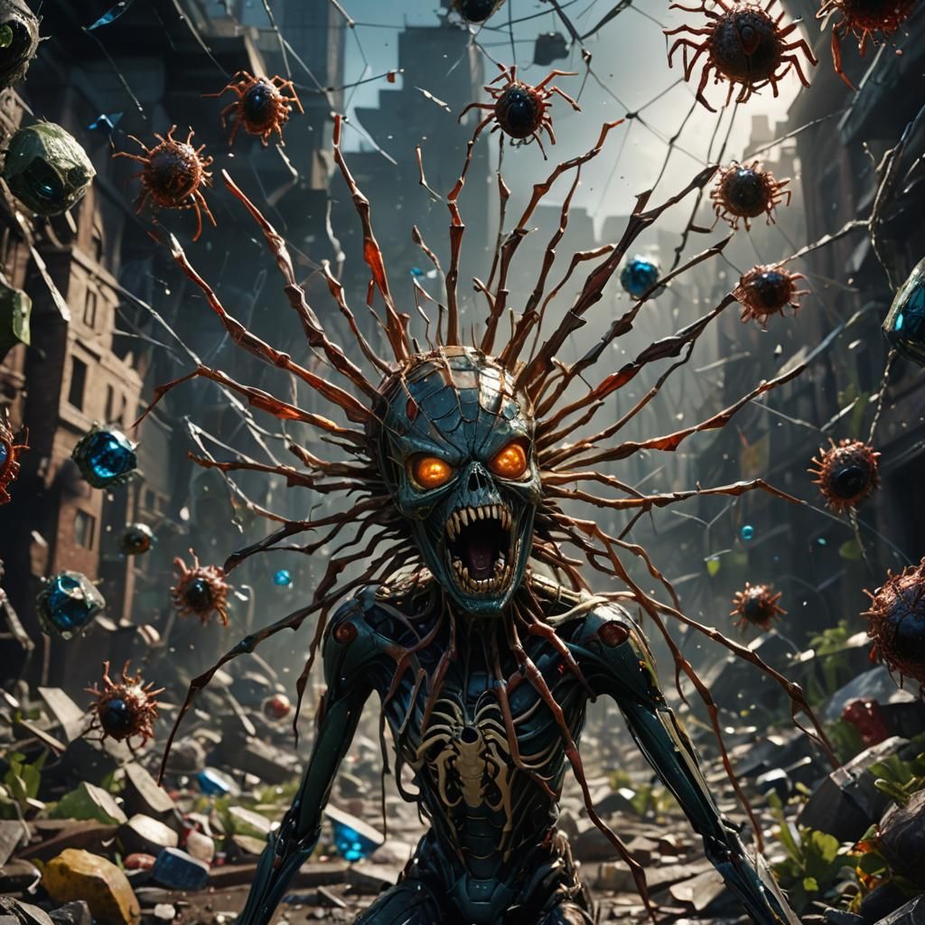 Horrific Zombie Wolf Hybrid with Spider Eyes