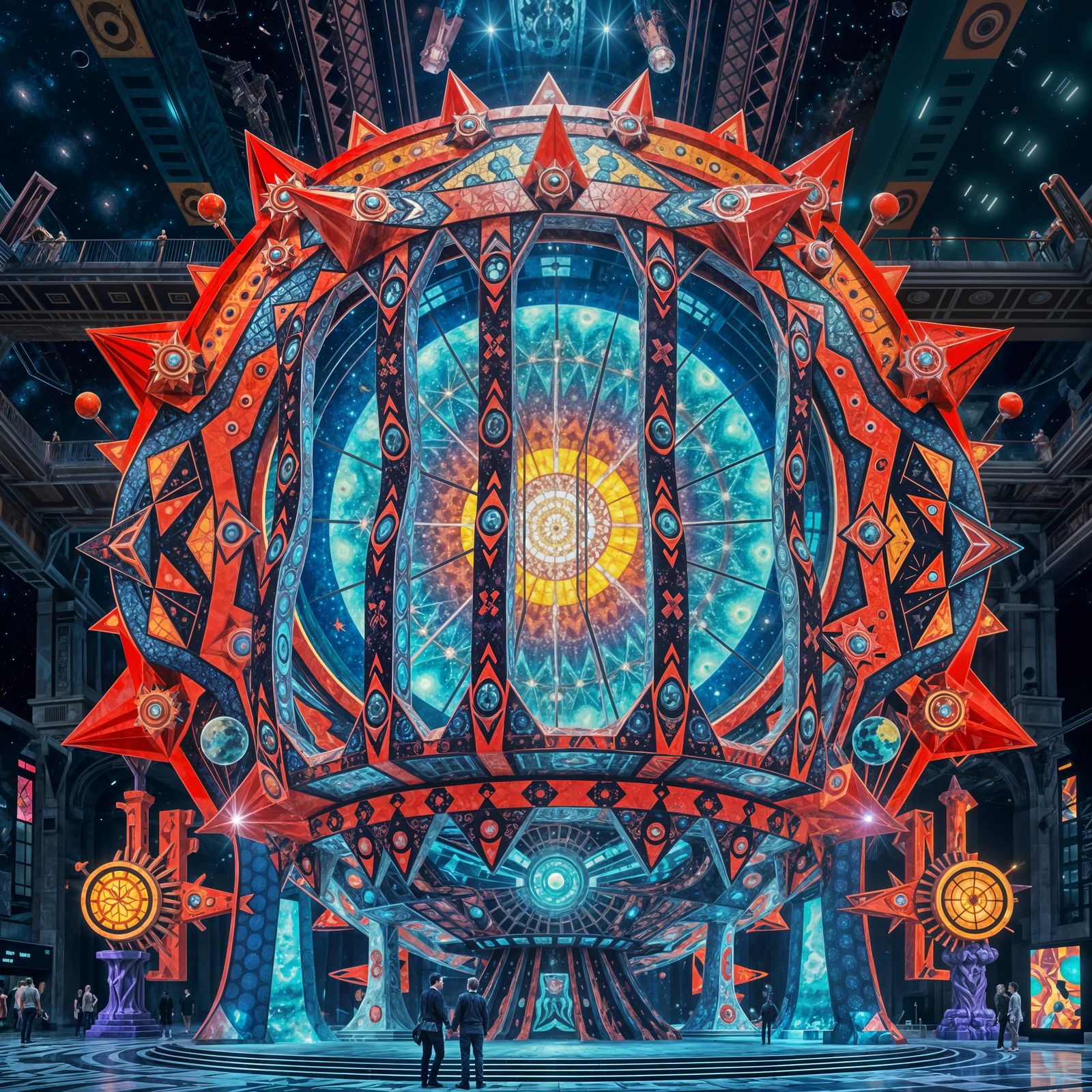Vibrant Cosmic Sculpture in Abstract Expressionist Style