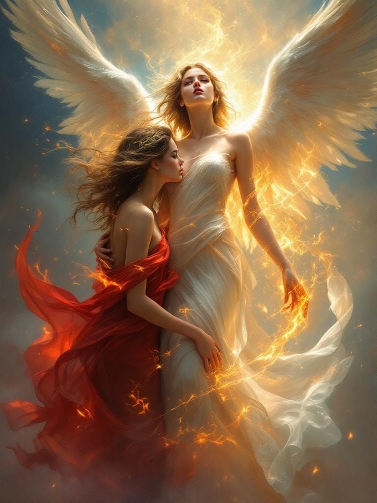 Celestial Woman Embraced by Fire: A Romantic Fantasy