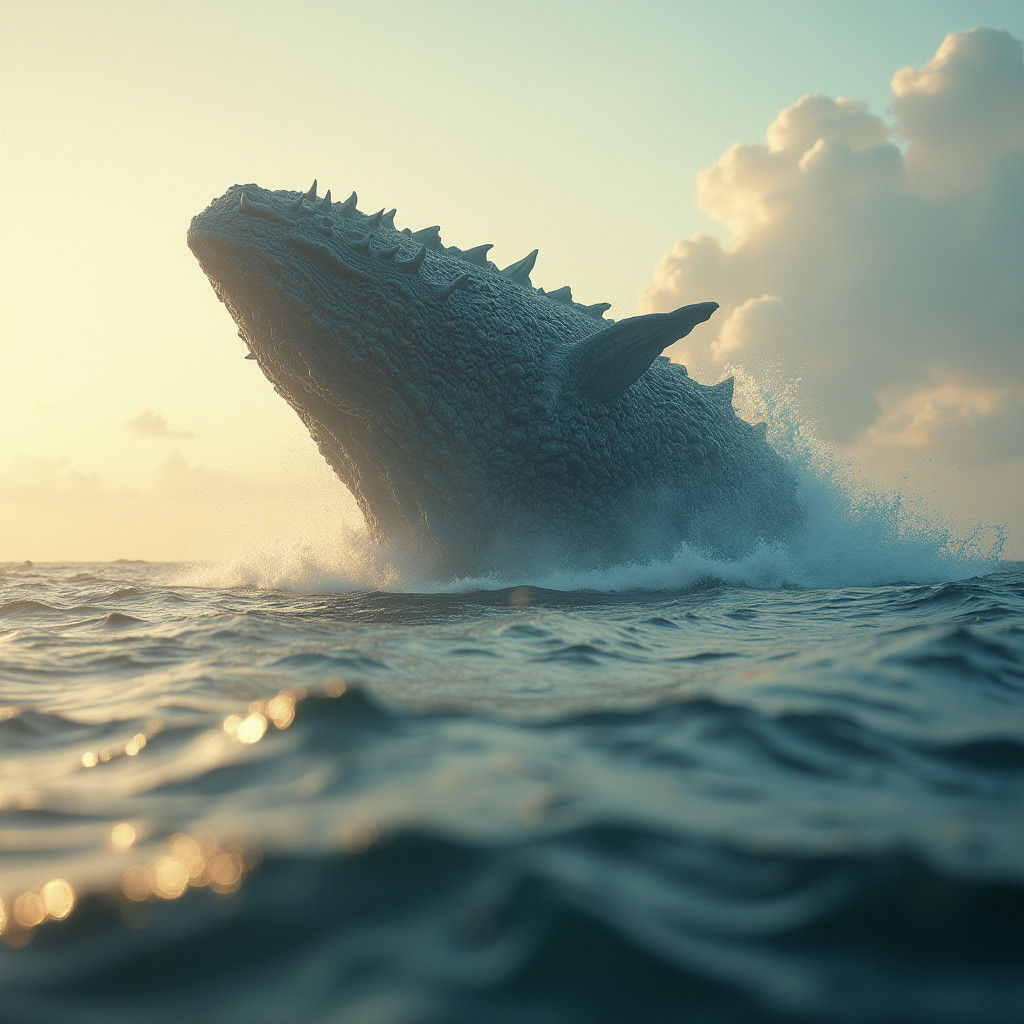 Colossal Sea Monster Emerges in Golden Light